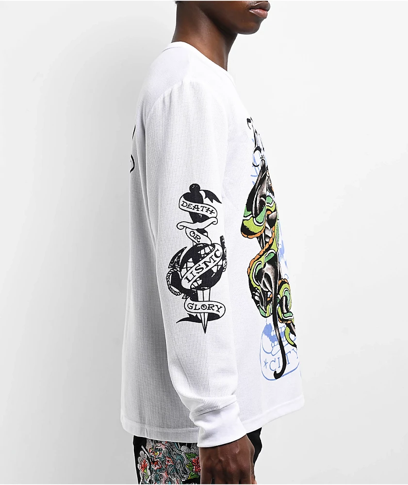 Ed Hardy Panther Snake White Thermal Long Sleeve T-Shirt | Liberty