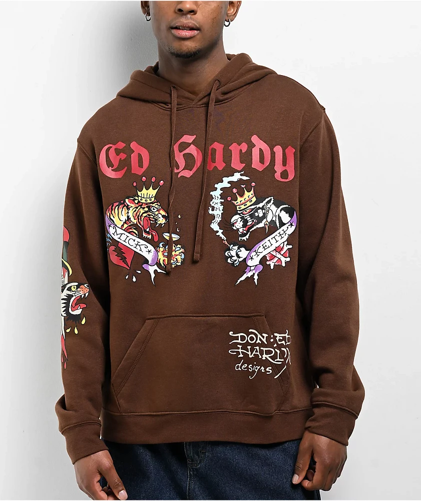 Ed Hardy Panther Tiger Brown Hoodie | MainPlace Mall