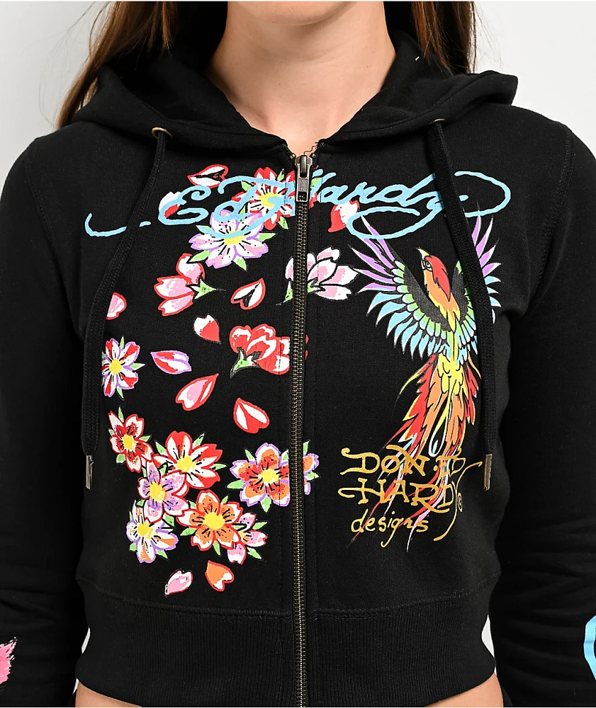 Ed Hardy Phoenix Y2K Black Crop Zip Hoodie | Liberty Center