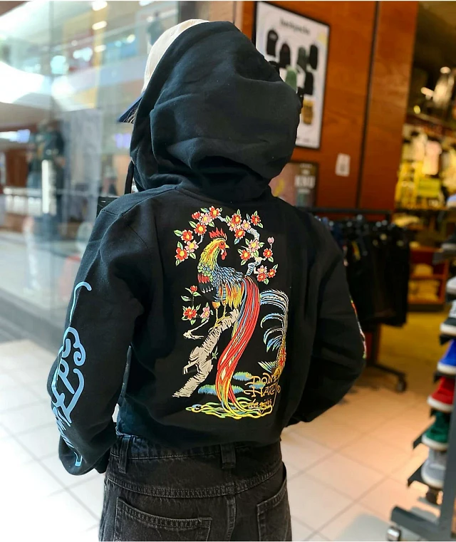 Ed Hardy Phoenix Y2K Black Crop Zip Hoodie | Mission Valley