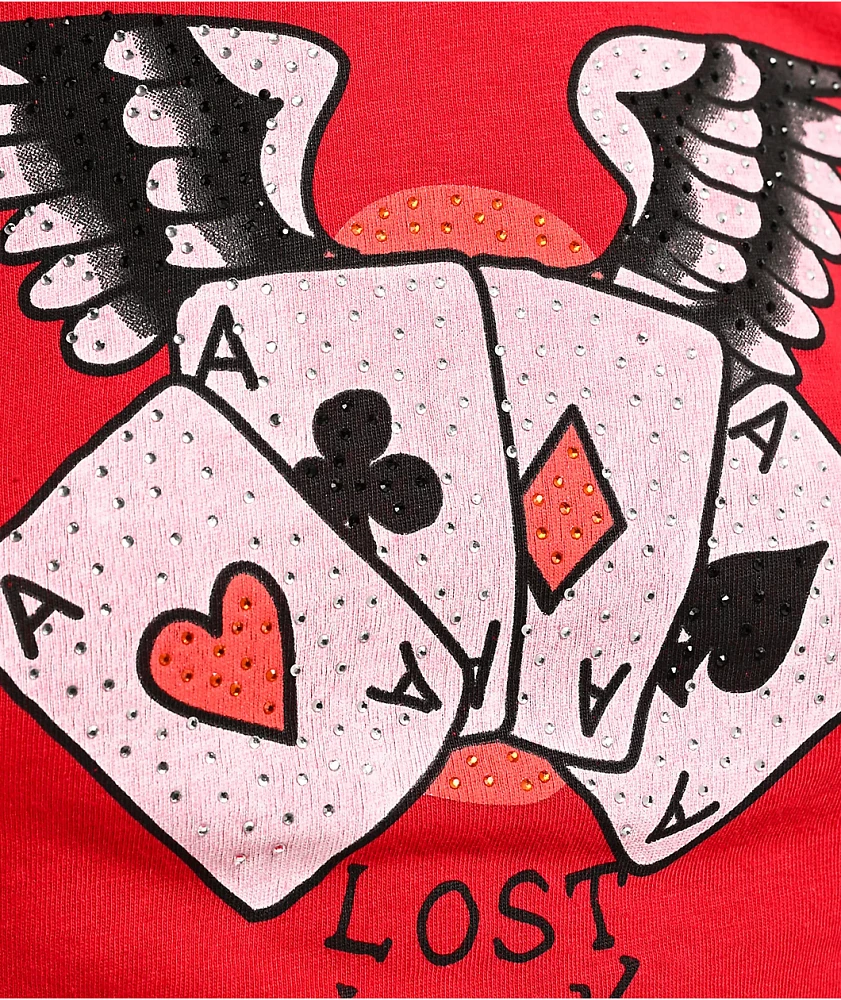 エドハーディー Ed Hardy Rhinestone Aces Red Crop T-Shirt at Hamilton Place