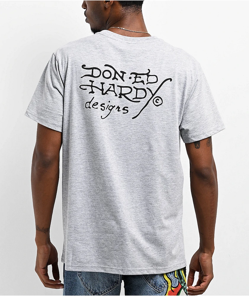 Ed Hardy Rhinestone Battle Heather Grey T-Shirt | Liberty Center
