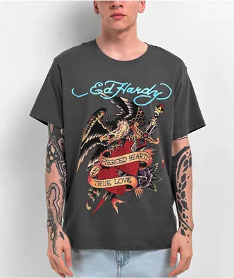 Ed Hardy Rhinestone Battle Heather Grey T-Shirt | Liberty Center