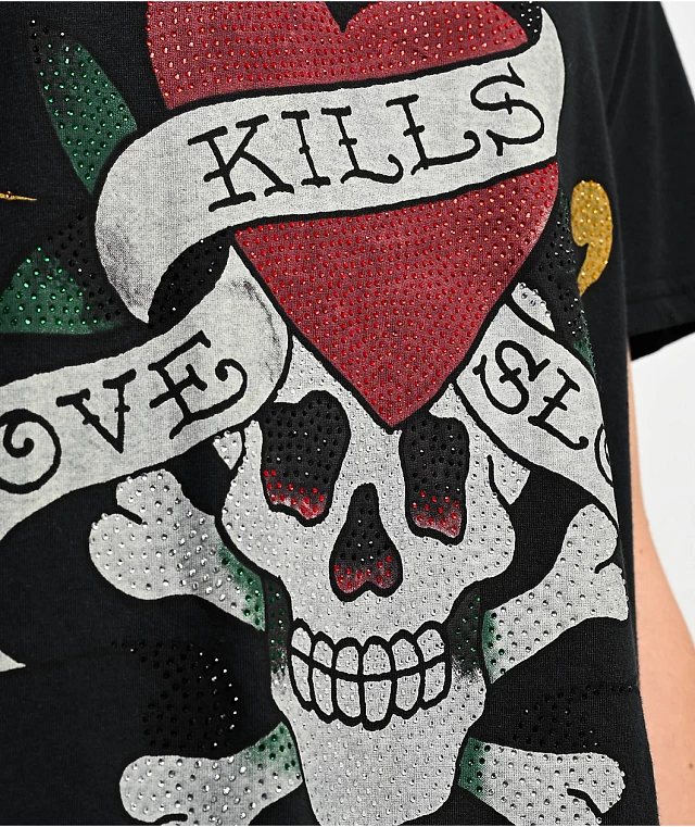 Ed Hardy COWBOY SKULL Tシャツ Cowboy Skull Throwback Rhinestone Tee