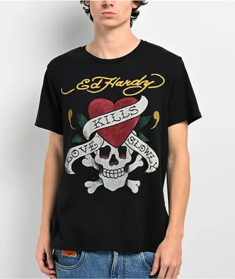 Ed Hardy Rhinestone Battle Heather Grey T-Shirt | Liberty Center
