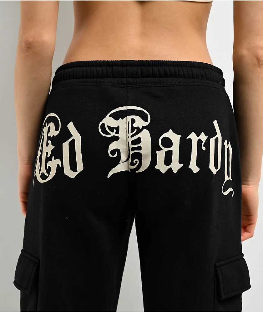 Ed Hardy Rose Skull Black Cargo Sweatpants | Mission Valley