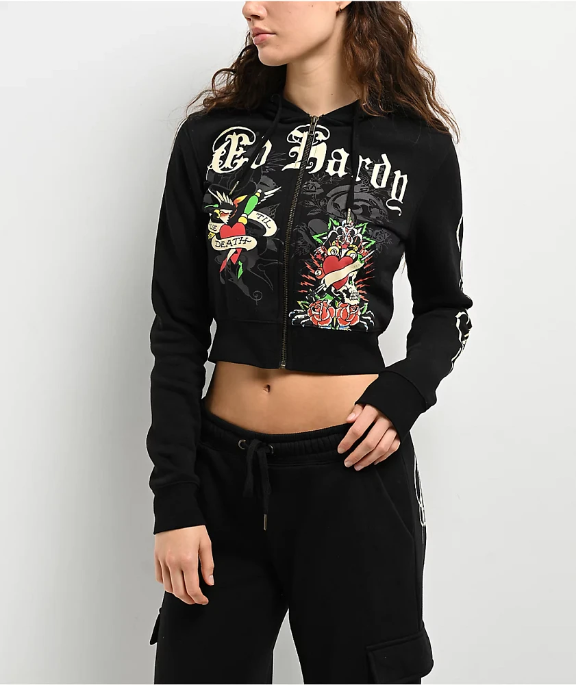 トップス Ed Hardy Ed Hardy Rose Skull Full-Zip Fleece Hoodie – DTLR