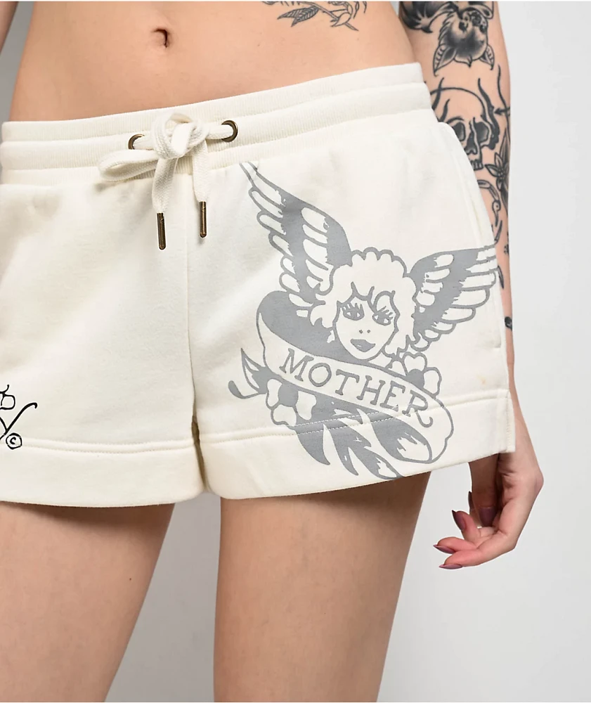 Ed Hardy Sacred Heart Ivory Sweat Shorts at Hamilton Place in