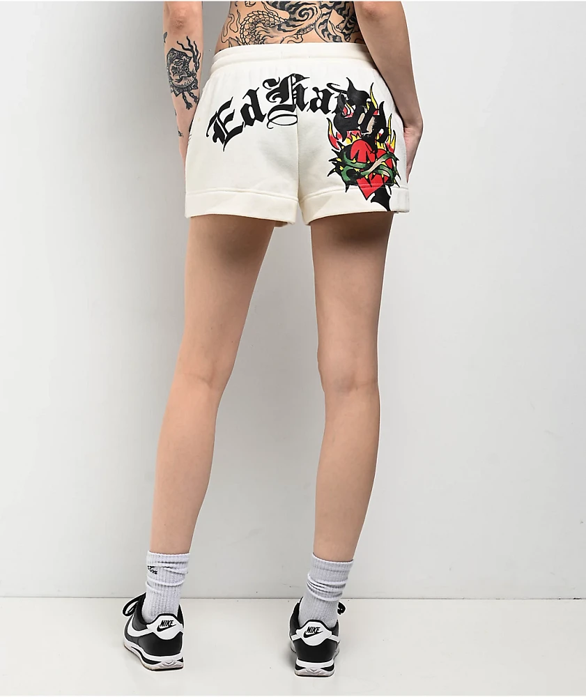 Ed Hardy Sacred Heart スウェットショーツ アイボリー ○関送込 Ed Hardy Sacred Heart Ivory Sweat Shorts | Arden Fair