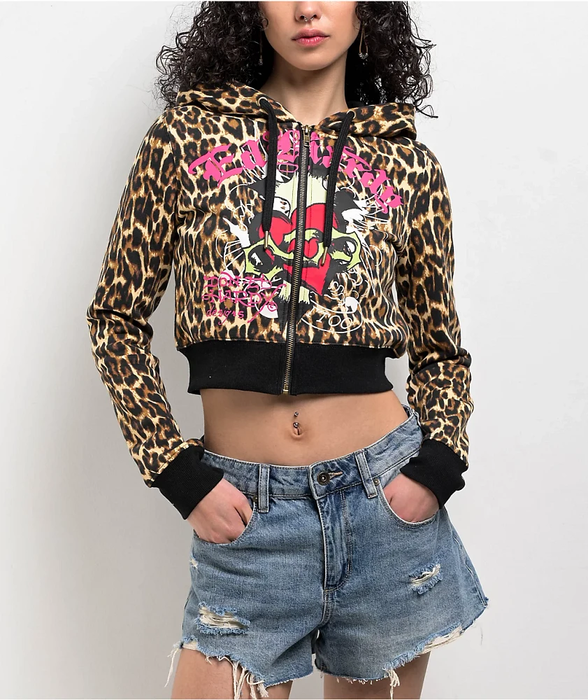 Ed Hardy Sacred Heart Leopard Crop Zip Hoodie | Arden Fair