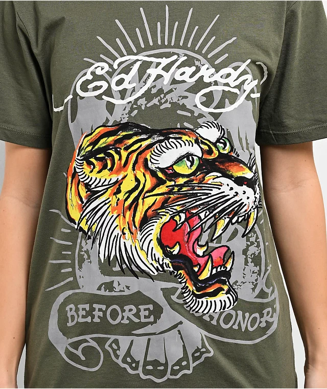 Ed Hardy Screaming Tiger Olive T-Shirt at CoolSprings Galleria in