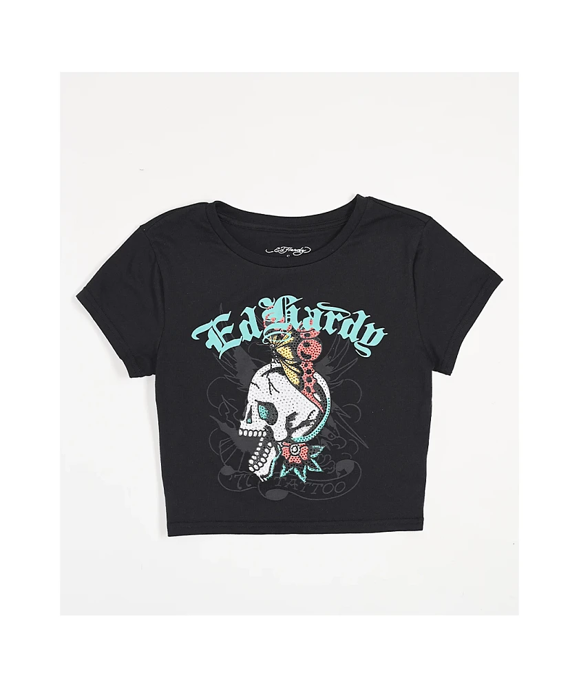 トップス y2k Ed Hardy skull rhinestone polo shirt Y2K Ed Hardy Skull T-Shirt (Size M) – VintageFolk
