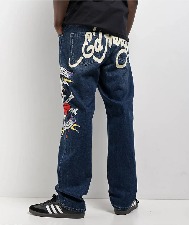 Ed Hardy Skull Heart Indigo Loose Fit Jeans | St. Laurent Shopping