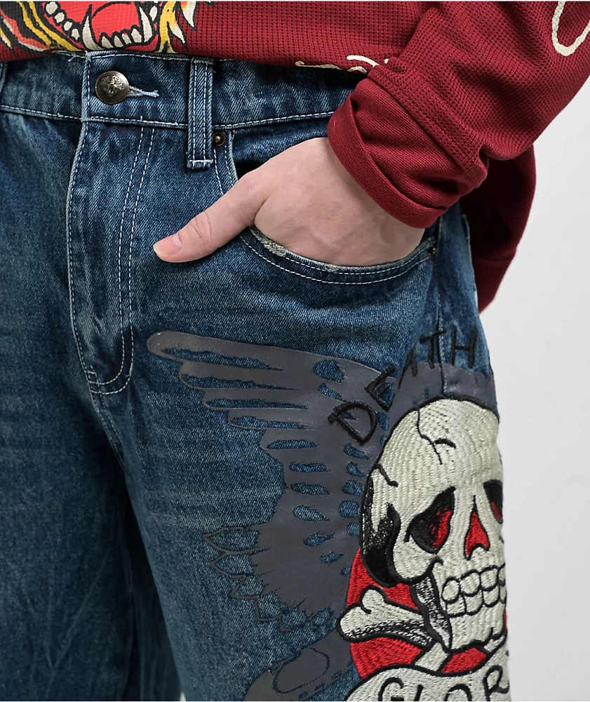 Ed Hardy Skull Mid Blue Shorts | MainPlace Mall