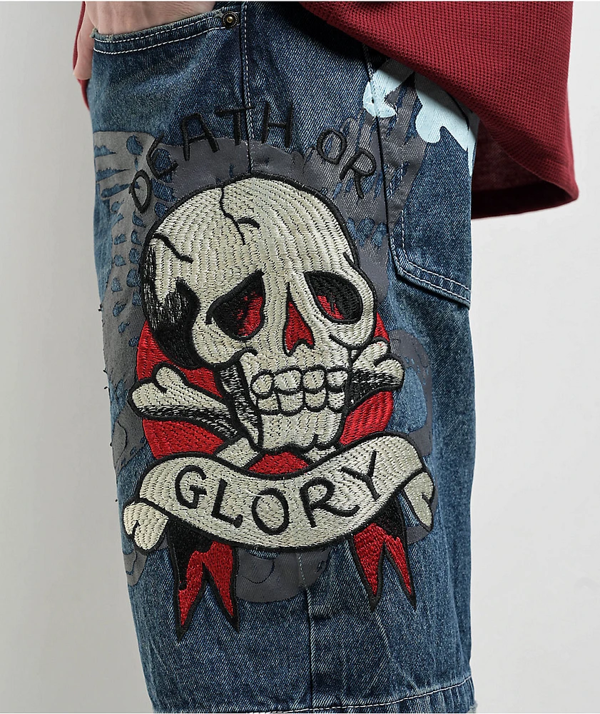 Ed Hardy Skull Mid Blue Shorts | MainPlace Mall