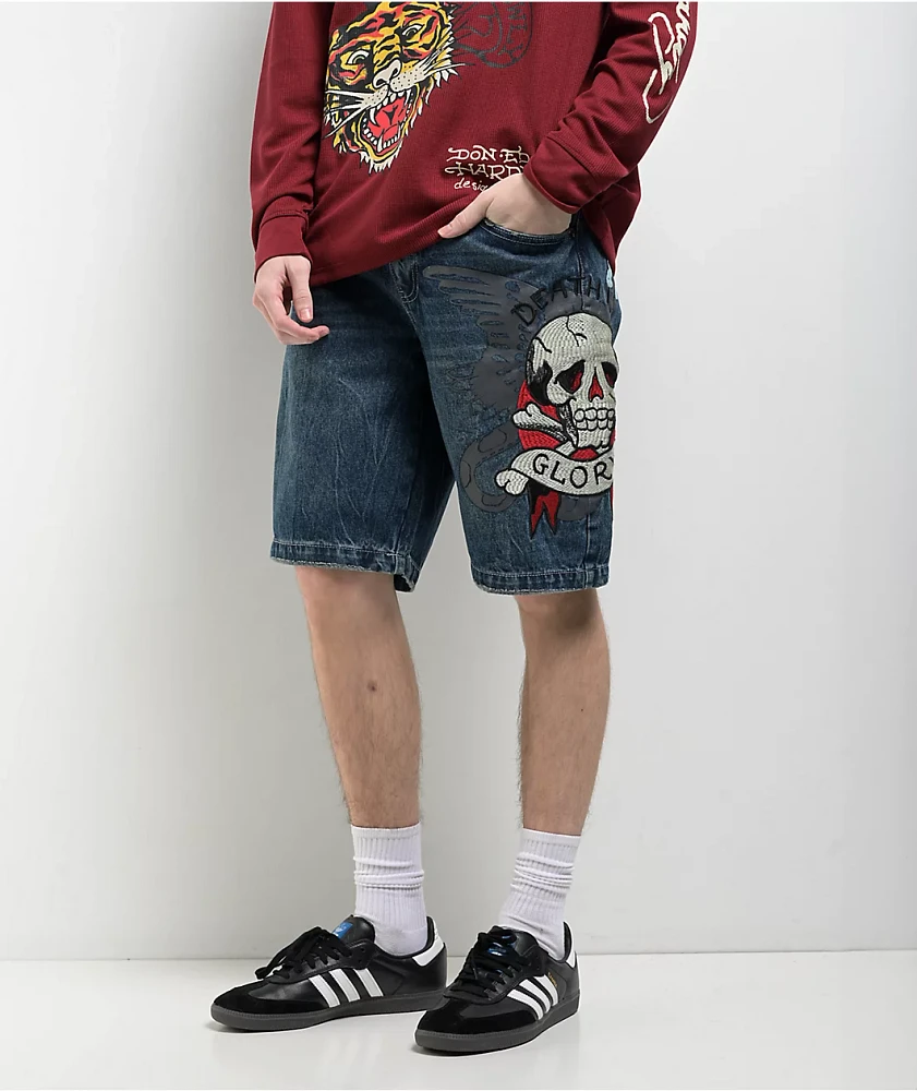 Ed Hardy Skull Mid Blue Shorts | MainPlace Mall