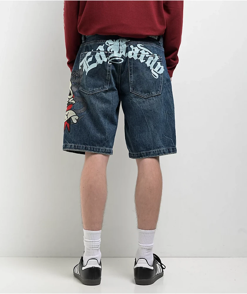 Ed Hardy Skull Mid Blue Shorts | MainPlace Mall