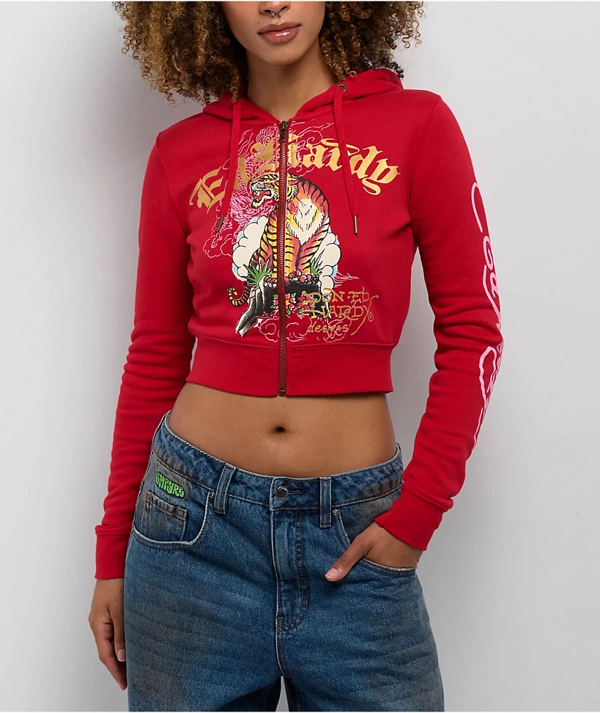 Ed Hardy Tiger Cloud Red Crop Zip Hoodie at Foxvalley Mall in