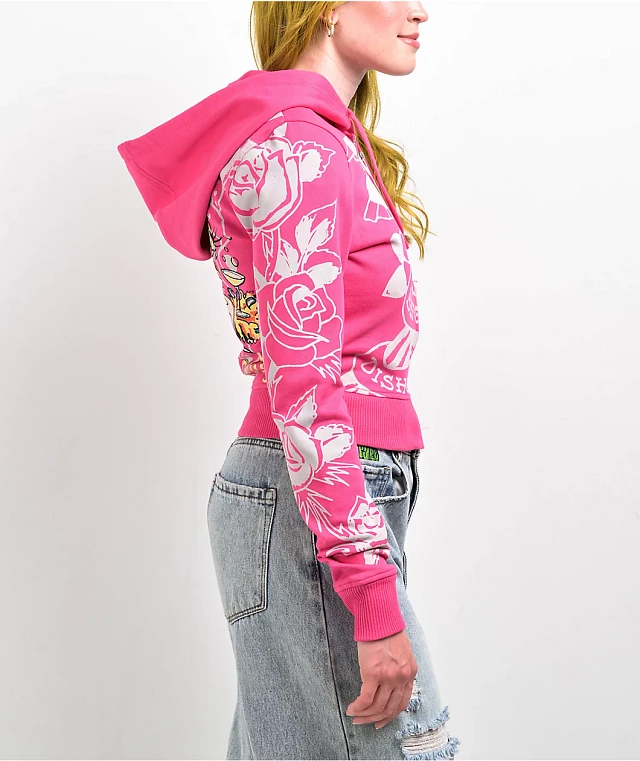 Ed Hardy ピンク パーカー M Tiger Dagger Zip Front Hoodie