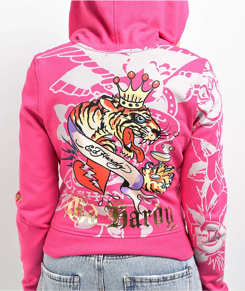 Ed Hardy Tiger Crown Pink Crop Zip Hoodie Mall of America