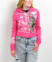 Ed Hardy ピンク パーカー M Ed Hardy ピンク パーカー M Ed Hardy Tiger Crown Pink Crop