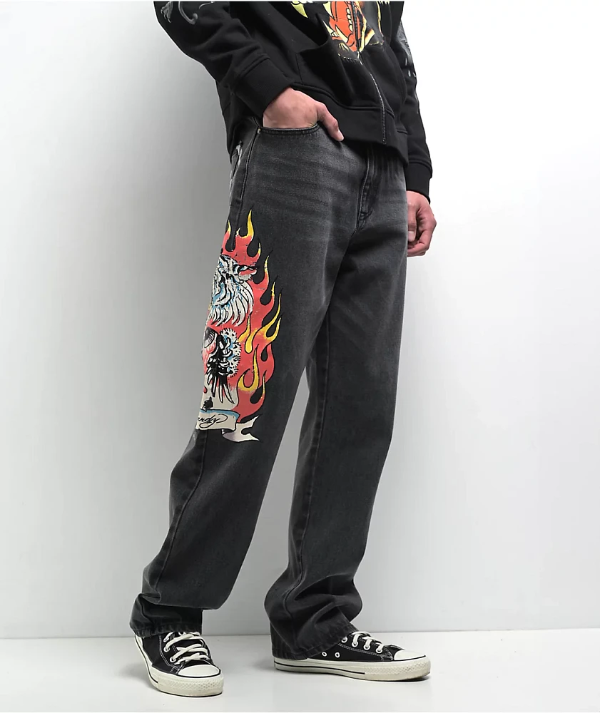 Ed Hardy Tiger Flame Black Wash Jeans | MainPlace Mall