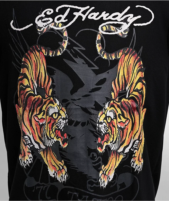 Ed Hardy Tigers Black Thermal Long Sleeve T-Shirt | Shop Midtown