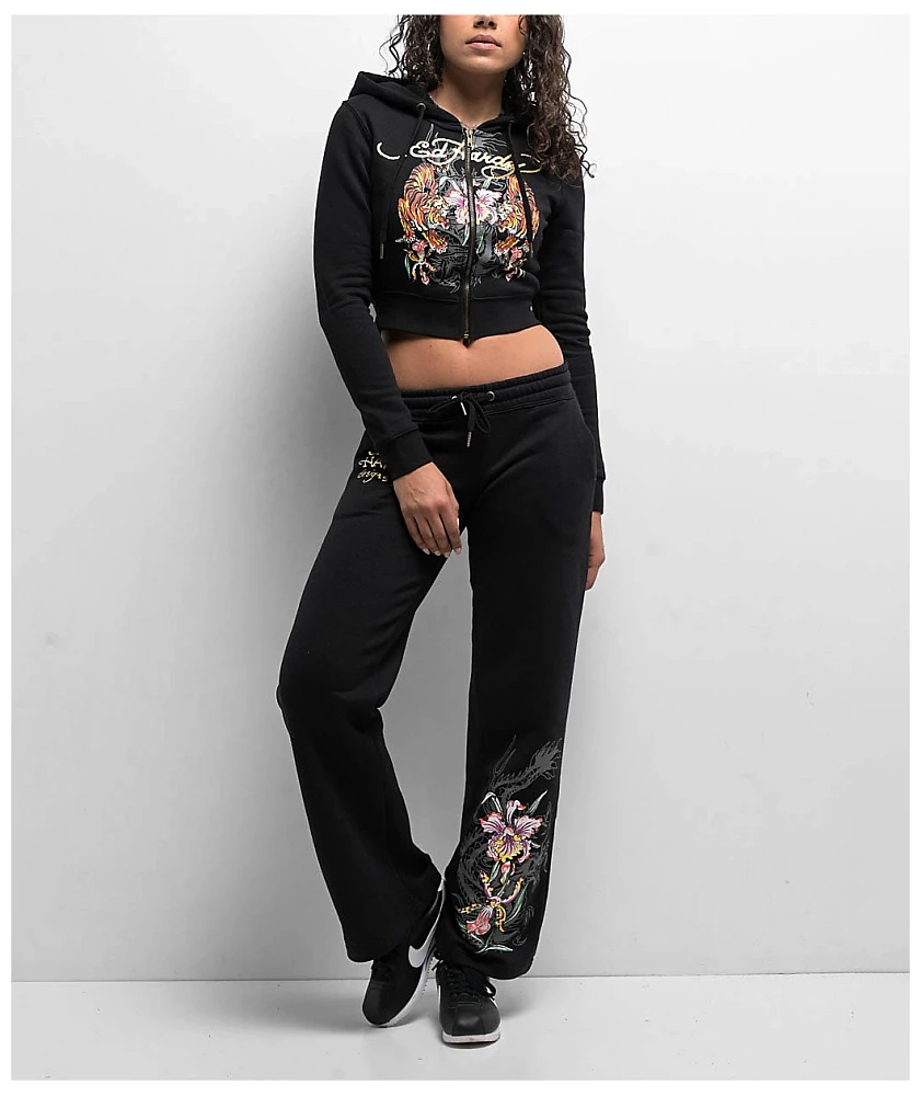 Ed Hardy Tigers Orchid Black Crop Zip Hoodie | MainPlace Mall