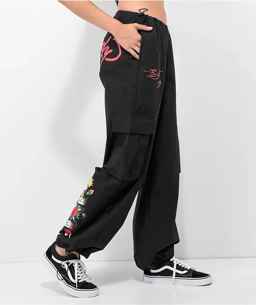Ed Hardy True Love Black Cargo Parachute Pants | MainPlace Mall