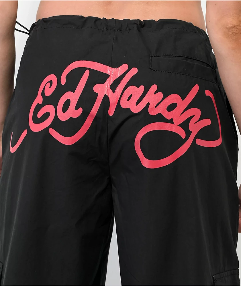 Ed Hardy True Love Black Cargo Parachute Pants | MainPlace Mall