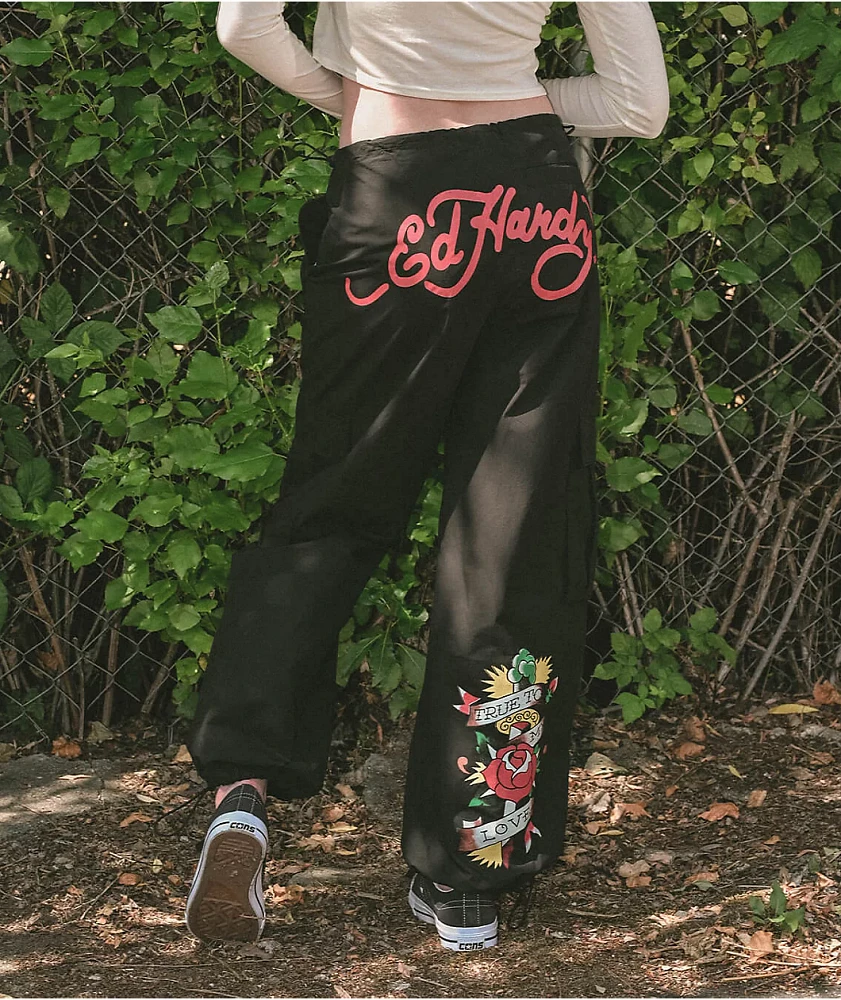 Ed Hardy True Love Black Cargo Parachute Pants | MainPlace Mall