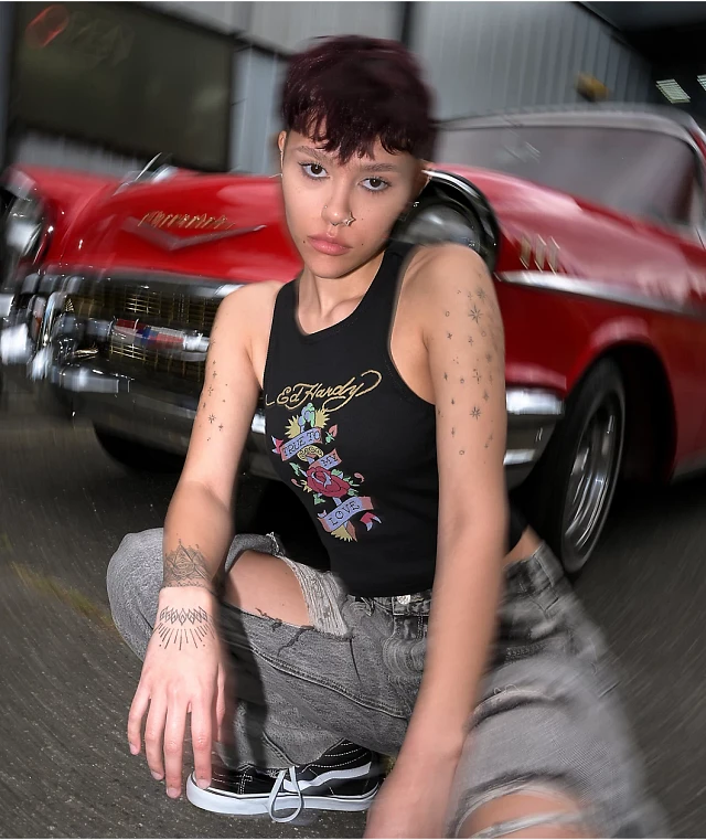 Ed Hardy True Love Black Ribbed Crop Tank Top at Hamilton Place in