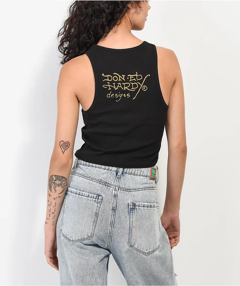 Ed Hardy True Love Black Ribbed Crop Tank Top at Hamilton Place in