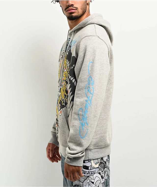 Ed Hardy Yellow Hair Skull Grey Hoodie | Liberty Center