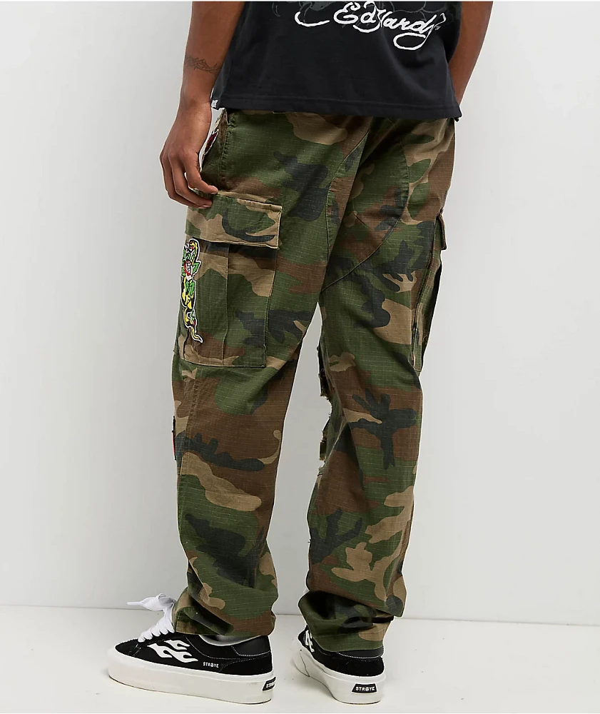 Ed Hardy x Broken Promises Chaos Camo Baggy Fit Cargo Pants