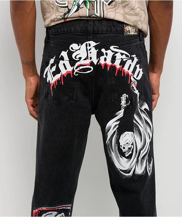 Ed Hardy x Broken Promises Death Shadow Black Loose Fit Jeans