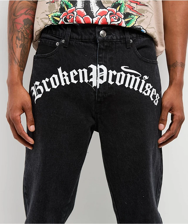 X パンツ Sculptor Cracked Denim Angel Ed Hardy