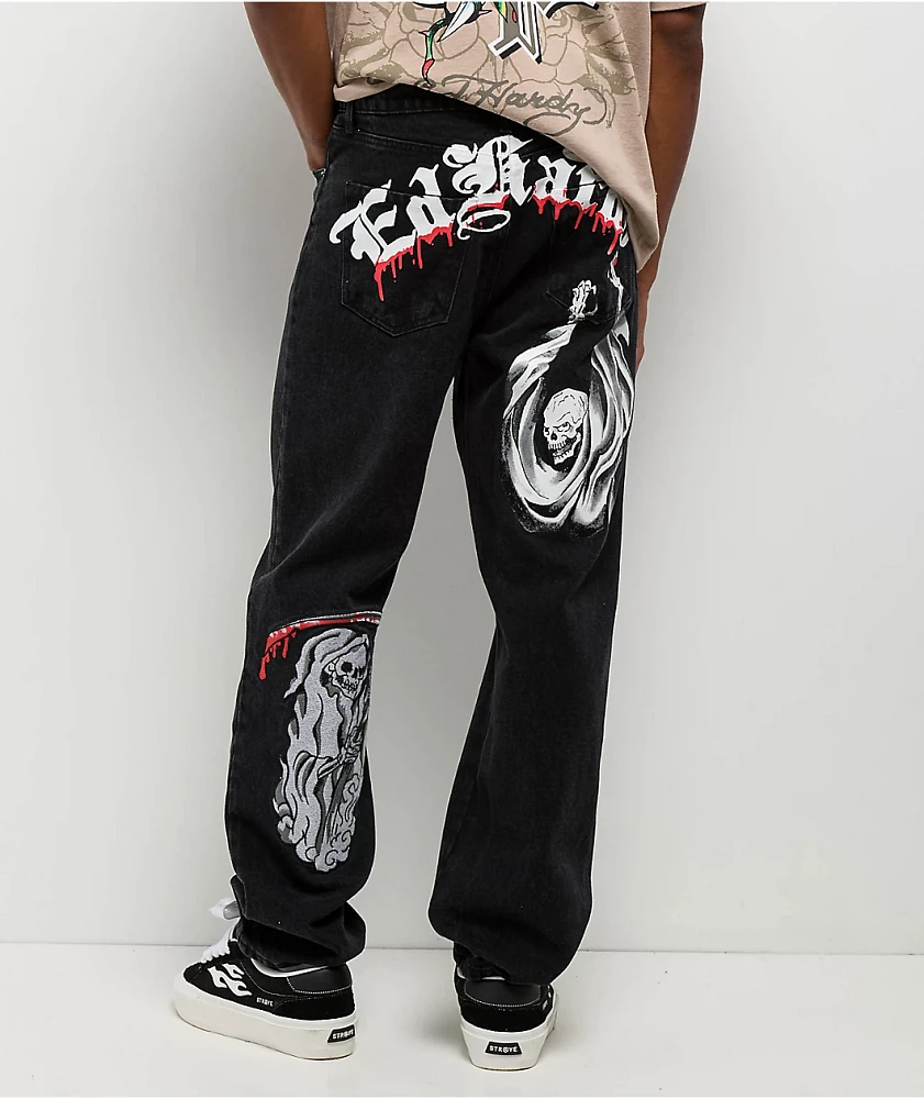 Ed Hardy x Broken Promises Death Shadow Black Loose Fit Jeans
