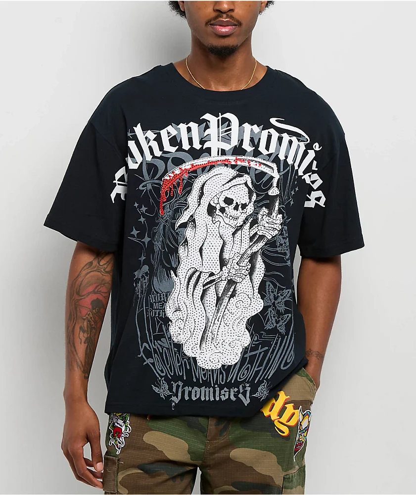 【Sculptor X Ed Hardy】 オフショルTシャツ ブラック Ed Hardy x Broken Promises Death's Shadow Black T-Shirt