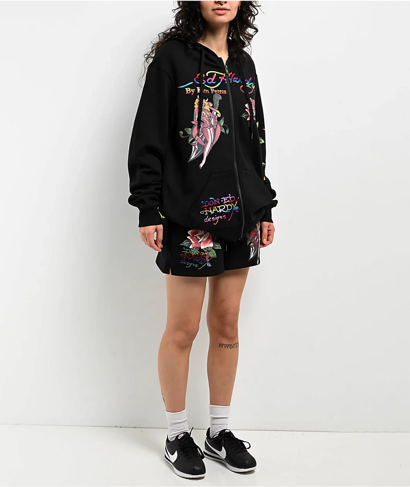 Ed Hardy x Kim Petras Dagger Girl Black Zip Hoodie | Liberty Center