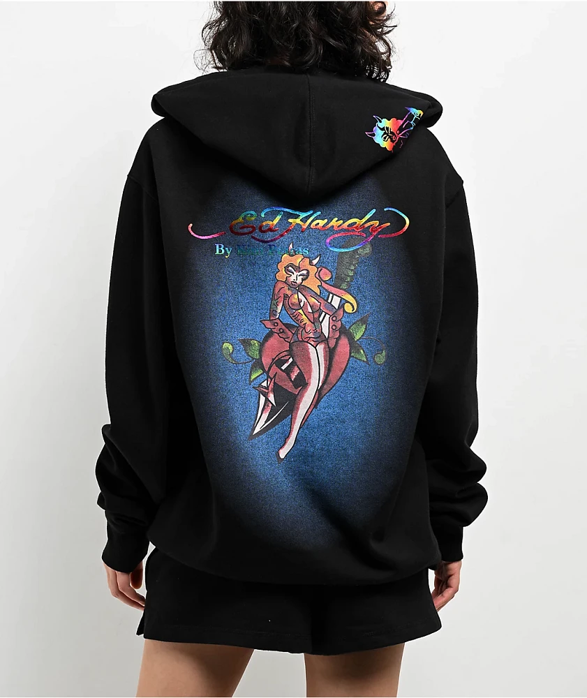 Ed Hardy x Kim Petras Dagger Girl Black Zip Hoodie | Liberty Center