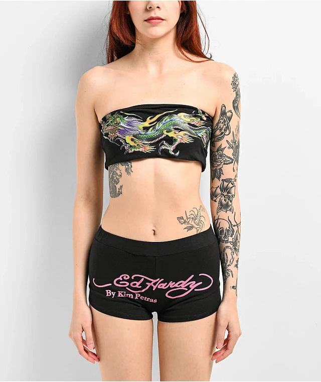 【Ed Hardy】x Kim Petras 黒 スウェット ショートパンツ Ed Hardy x Kim Petras Dagger Girl Black Sweat Shorts | Zumiez