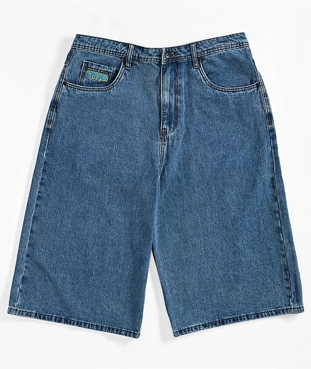 Empyre Blake Ultra Wide Blue Denim Skate Shorts | MainPlace Mall