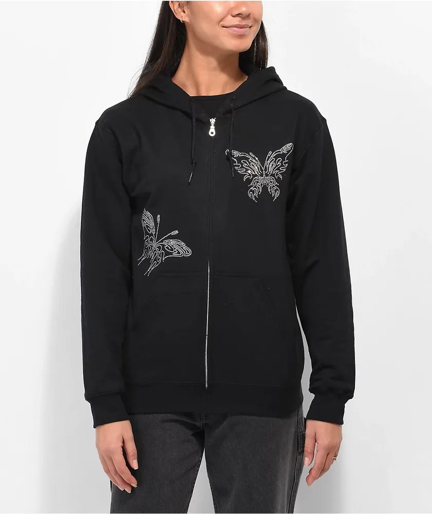 Rhinestone zip hoodie cheap
