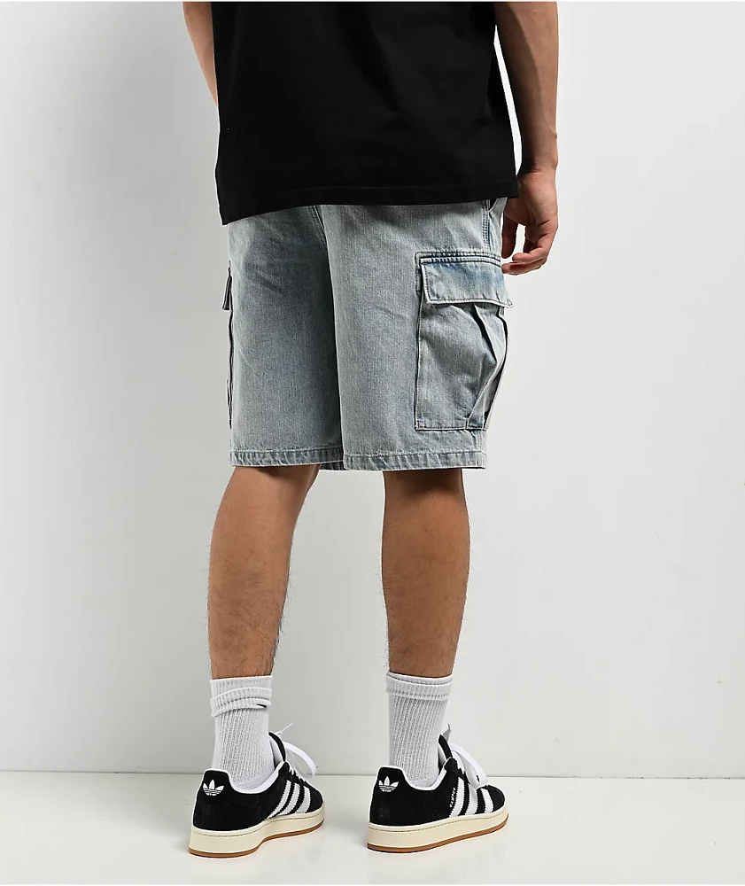 Empyre Cargo Loose Fit Light Blue Denim Skate Shorts at Foxvalley