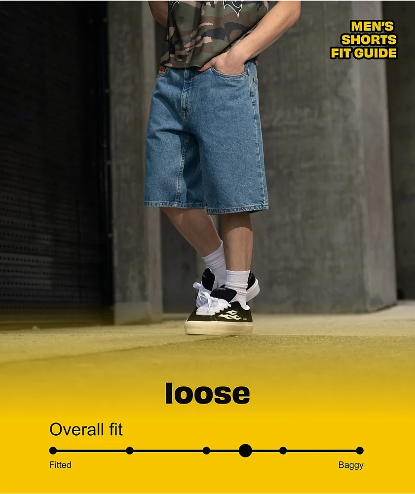 Empyre Cargo Loose Fit Light Blue Denim Skate Shorts at Foxvalley