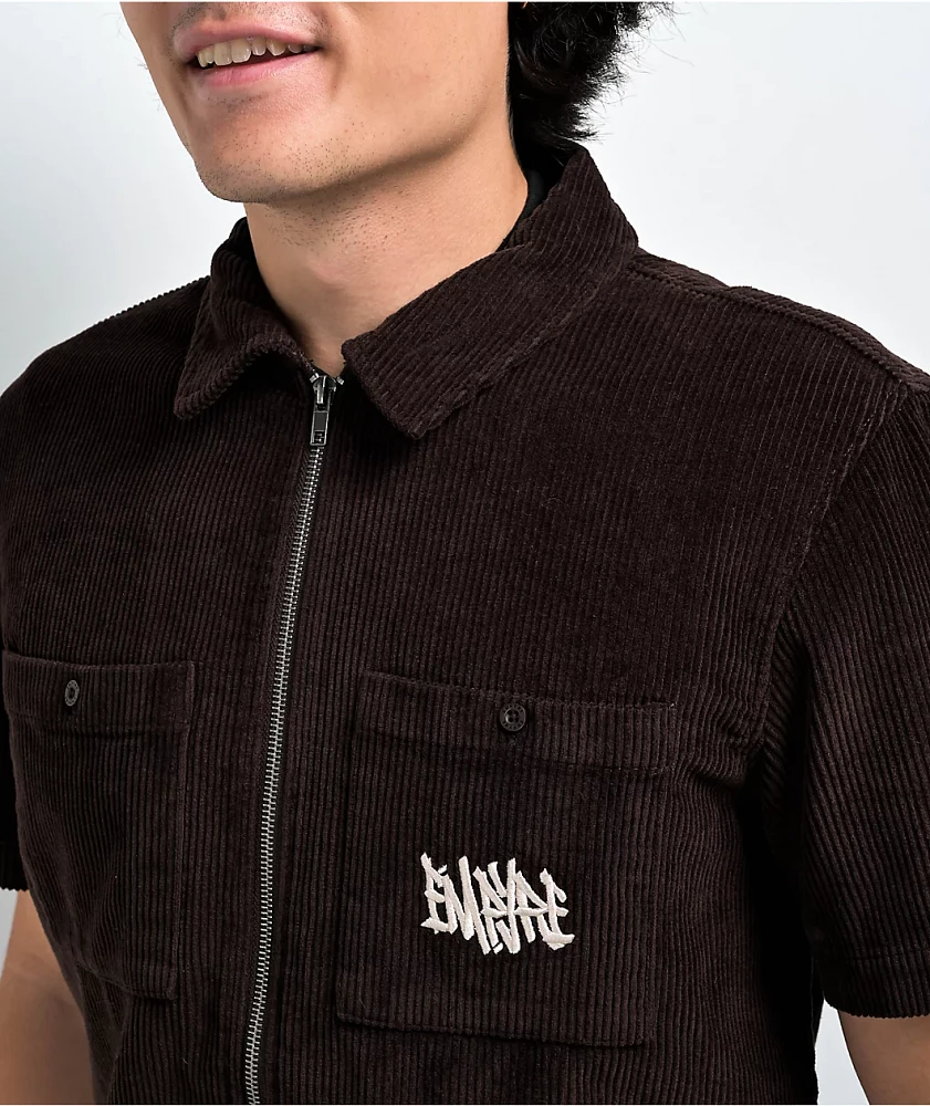 Empyre Circa Corduroy Zip Short Sleeve Shirt | MainPlace Mall