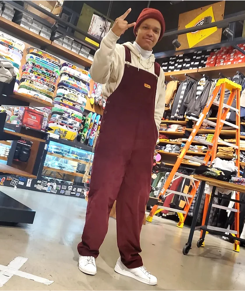 Empyre Curbed Maroon Corduroy Skate Overalls | MainPlace Mall