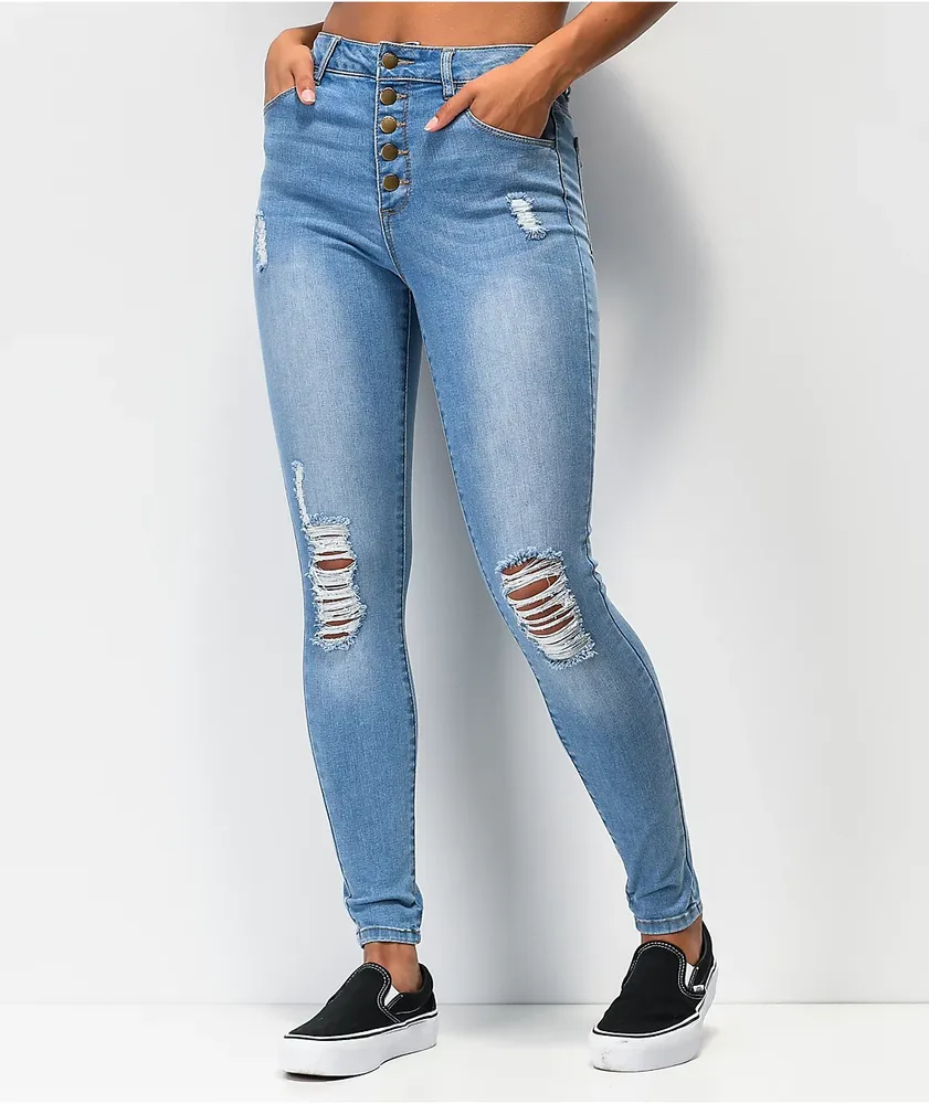 Empyre Drea High Rise Exposed Button Light Wash Denim Jeggings