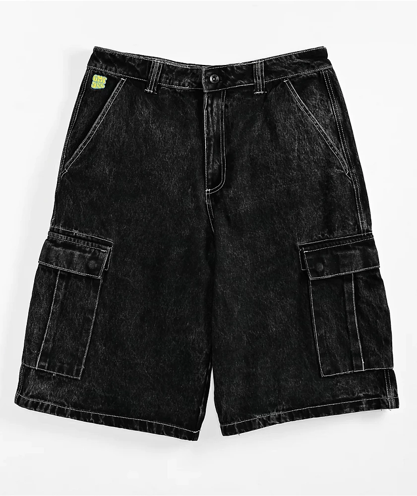 Black denim cargo shorts discount